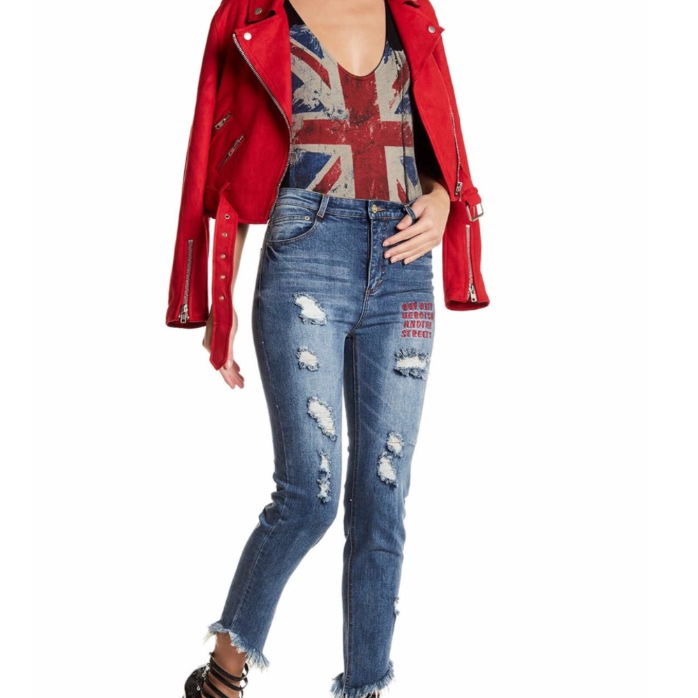 Trendy Blue Distressed Skinny Jeans